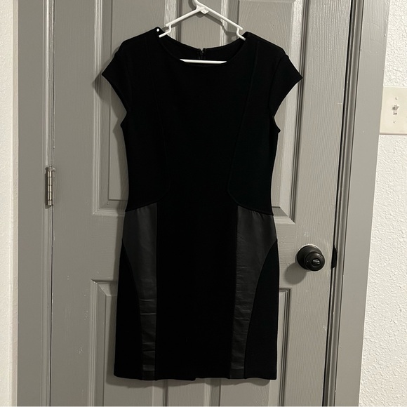 St. John Black Mini Dress with Leather Accents - Picture 4 of 5